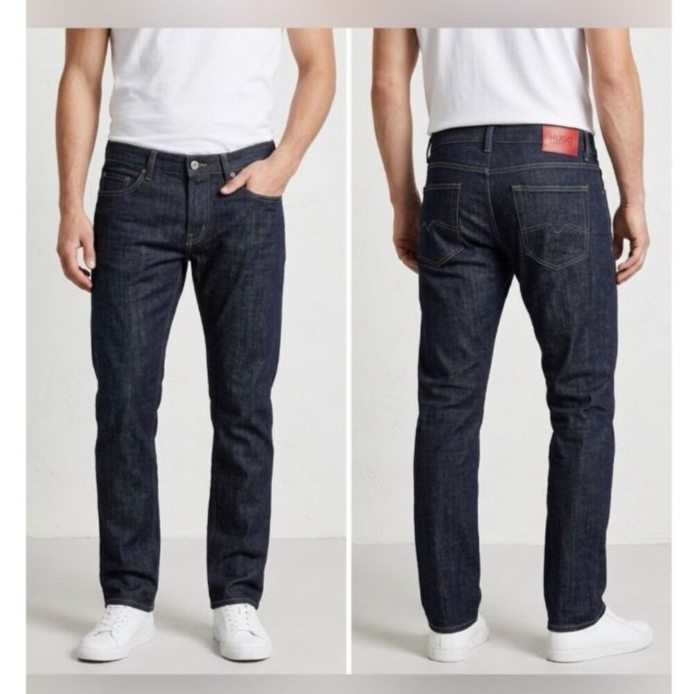HUGO BOSS RED LABEL Men's Dark Wash Indigo Straight-Leg Jeans Slim Size 27/34
